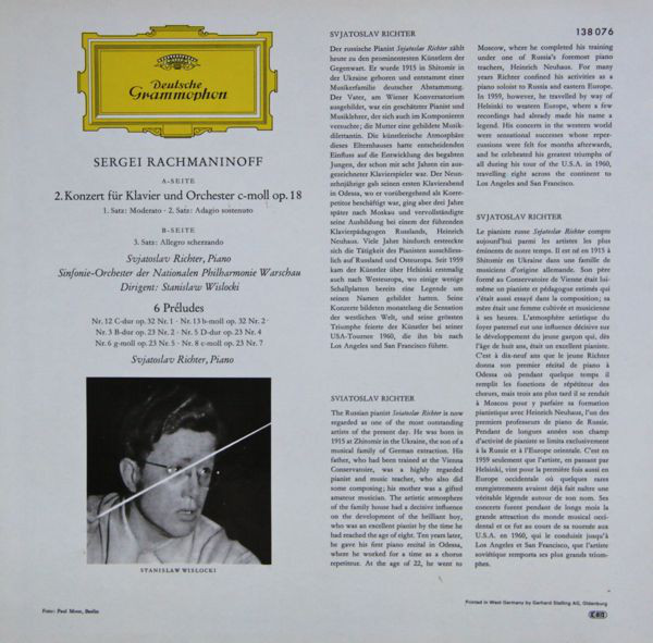   2  Sviatoslav Richter  Rachmaninov Piano concert No. 2 c-Moll (Deutsche Grammophon LP 138076) Mint