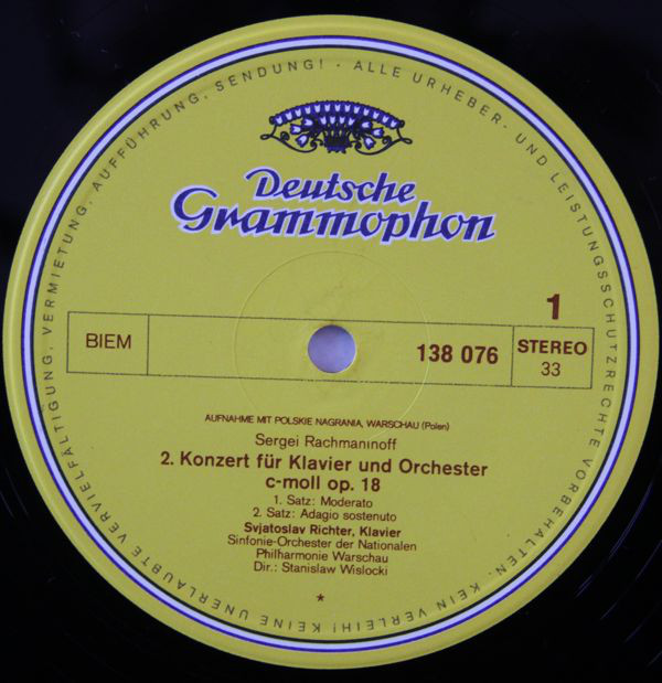   3  Sviatoslav Richter  Rachmaninov Piano concert No. 2 c-Moll (Deutsche Grammophon LP 138076) Mint