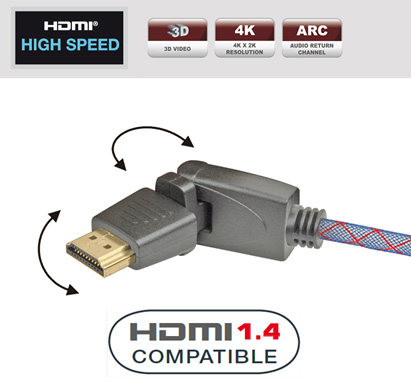 Кабель HDMI: с изменяемым углом коннектора: Real Cable  HD-E-360 (HDMI-HDMI)  1.4 3D Ethernet 1M00