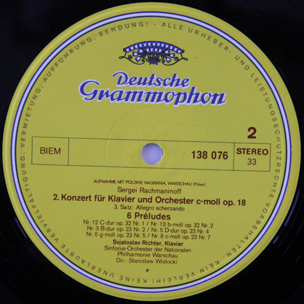   4  Sviatoslav Richter  Rachmaninov Piano concert No. 2 c-Moll (Deutsche Grammophon LP 138076) Mint
