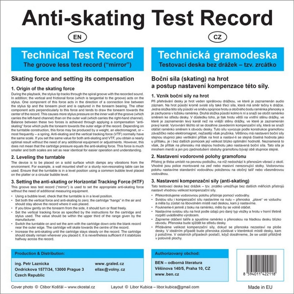 ���� � 2 ������ ������� ������� ��� ������������ ��������� �����: TONAR TEST RECORD ANTISKATING, art 6097